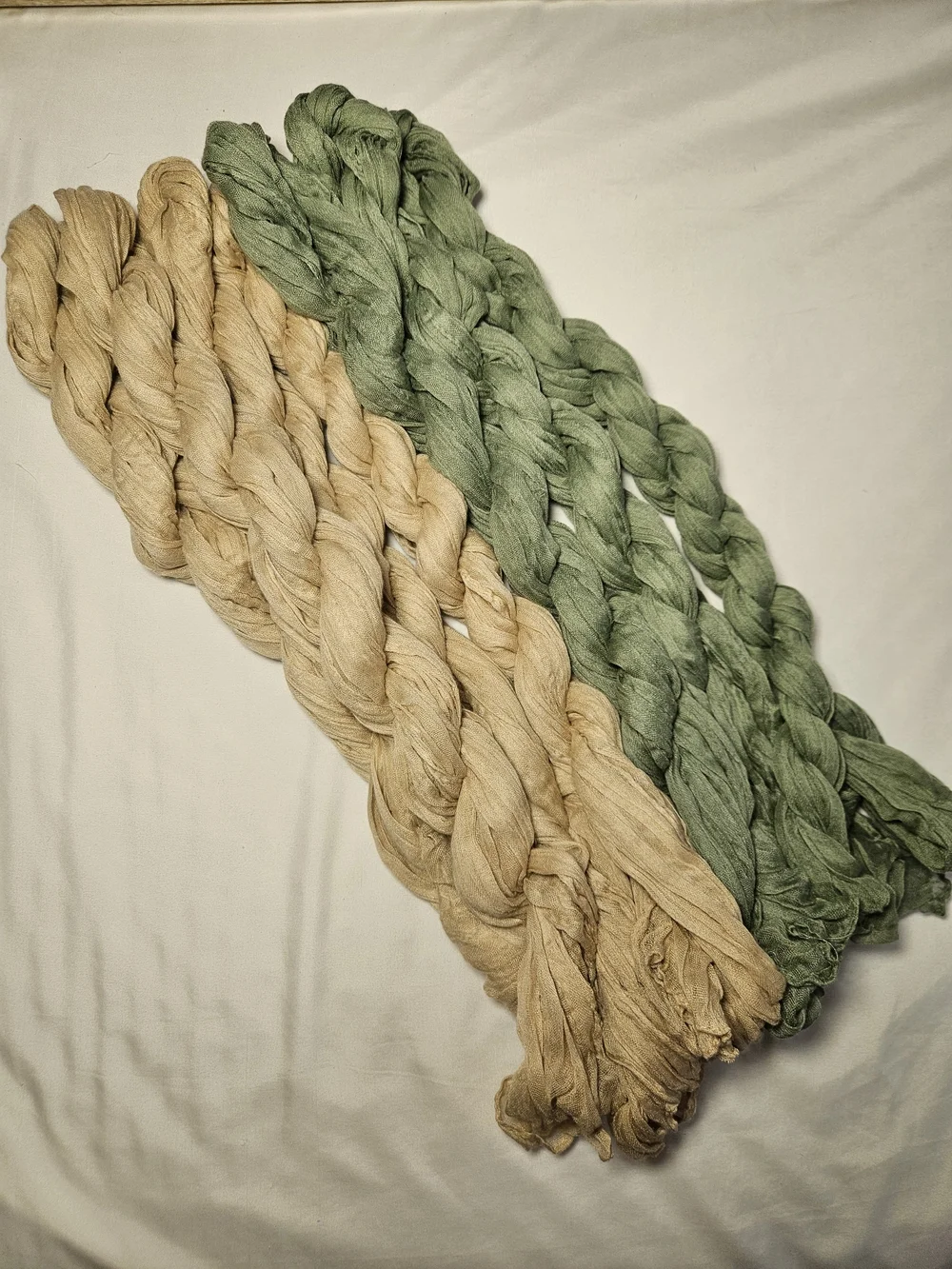 Sage Green and Natural Beige Cheese Cloth Table Runners Or Decor